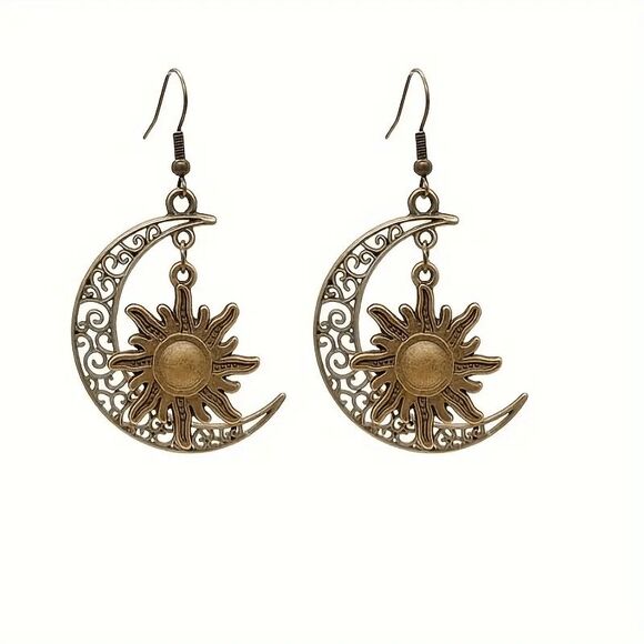 Boho Moon and Sun Dangle Earrings - Picture 1 of 1